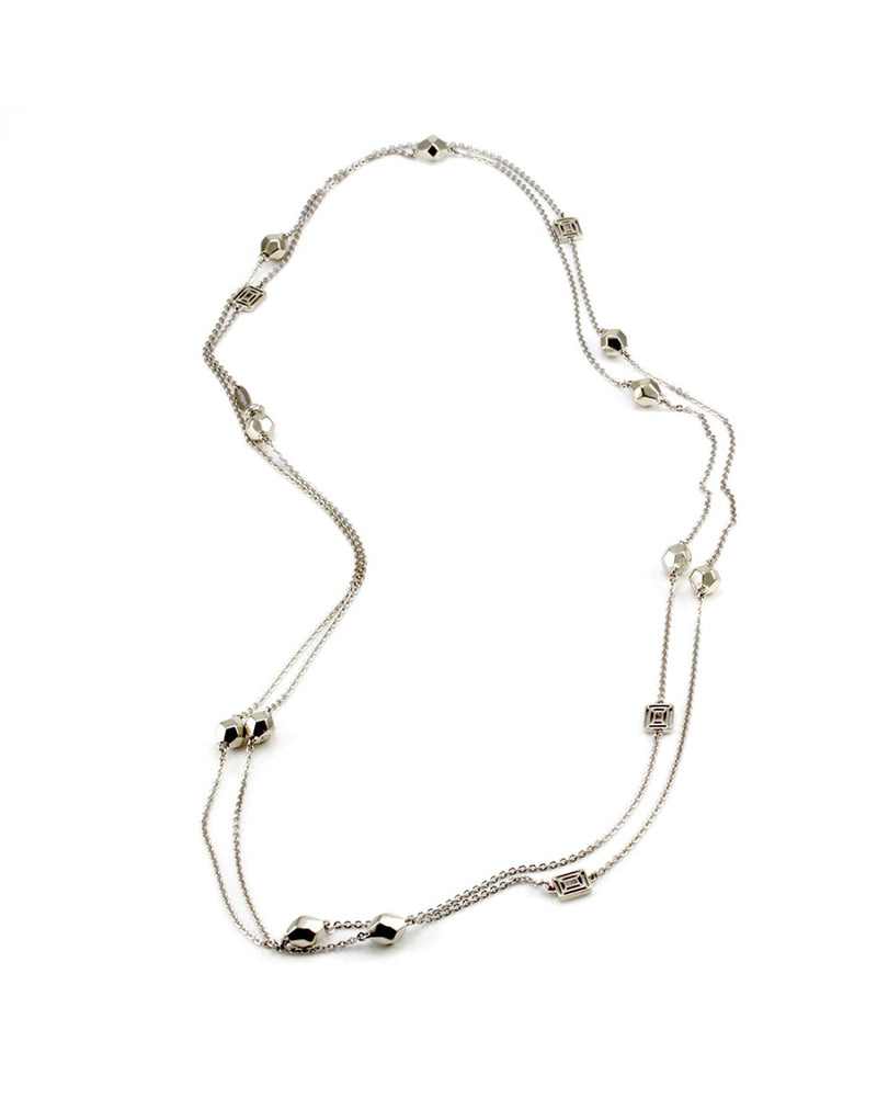 Mimi So Rock Station Necklace in White and Yellow Gold