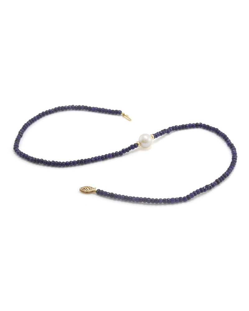 Faceted Sapphire Beaded Necklace w/ South Sea Pearl in 14K Yellow Gold