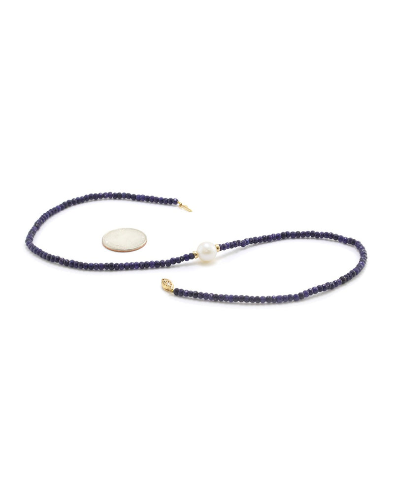 Faceted Sapphire Beaded Necklace w/ South Sea Pearl in 14K Yellow Gold