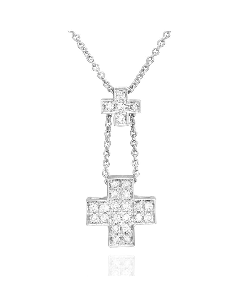 Double Cross Diamond Necklace in 14K White Gold