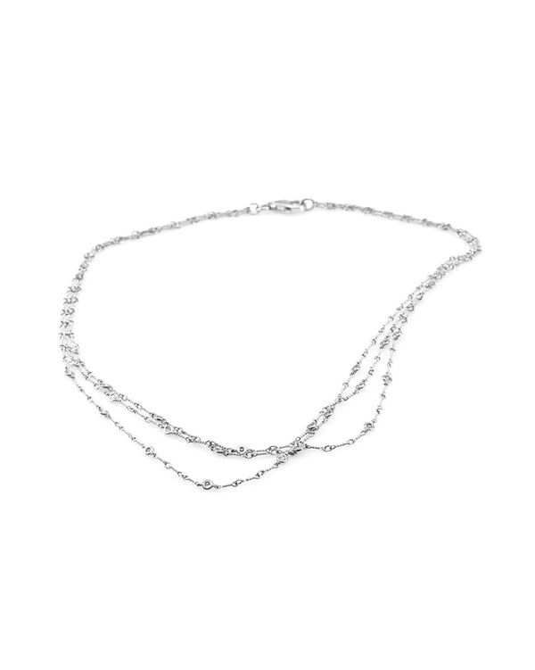 Triple Strand Diamond Station Necklace in 18K White Gold