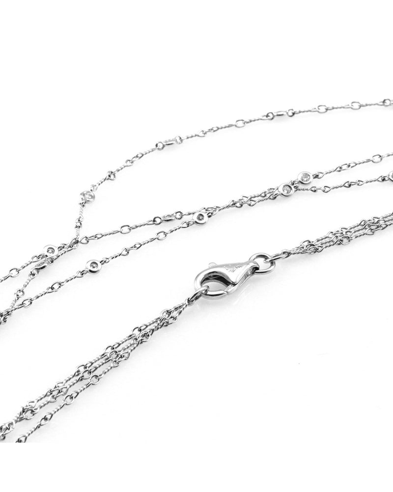 Triple Strand Diamond Station Necklace in 18K White Gold