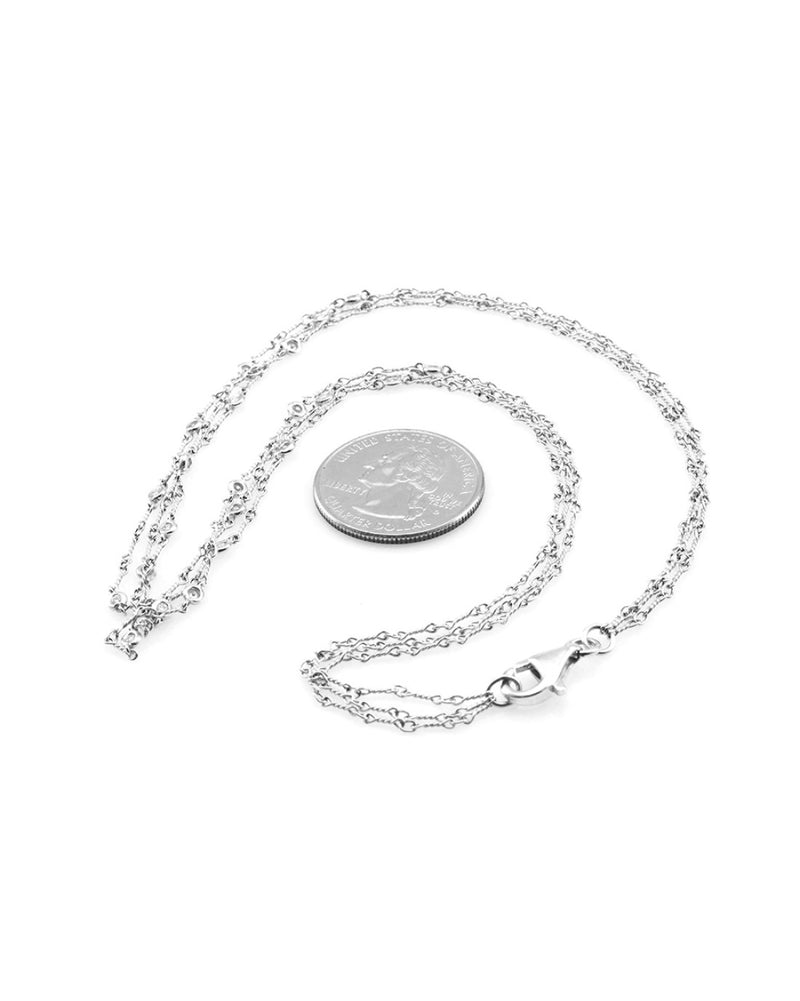 Triple Strand Diamond Station Necklace in 18K White Gold