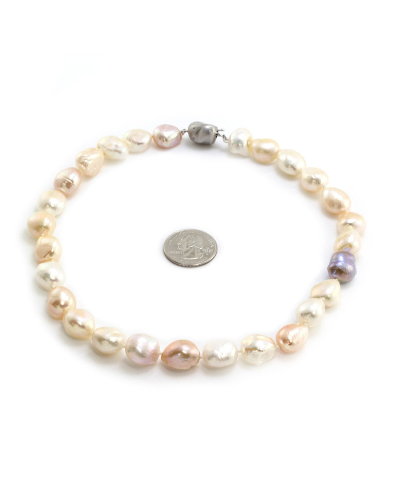 Pastel Multi-Color Freshwater Pearl Necklace with Gold Clasp