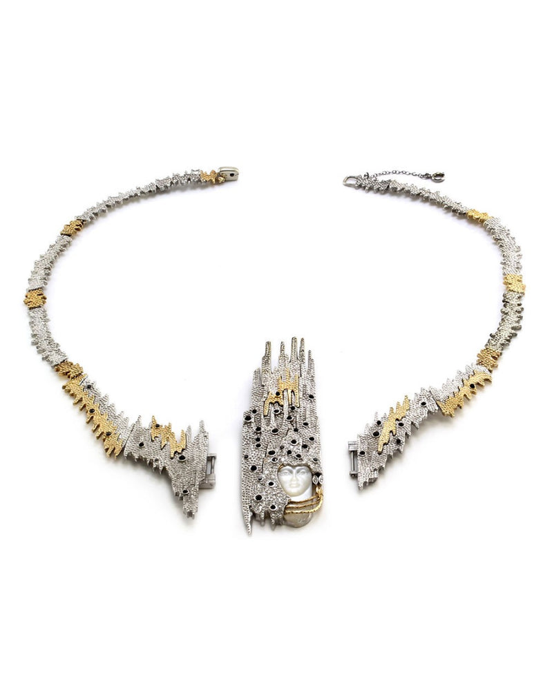 Erte Sophistication Multi-Gem Sterling and Gold Necklace Convertible Brooch