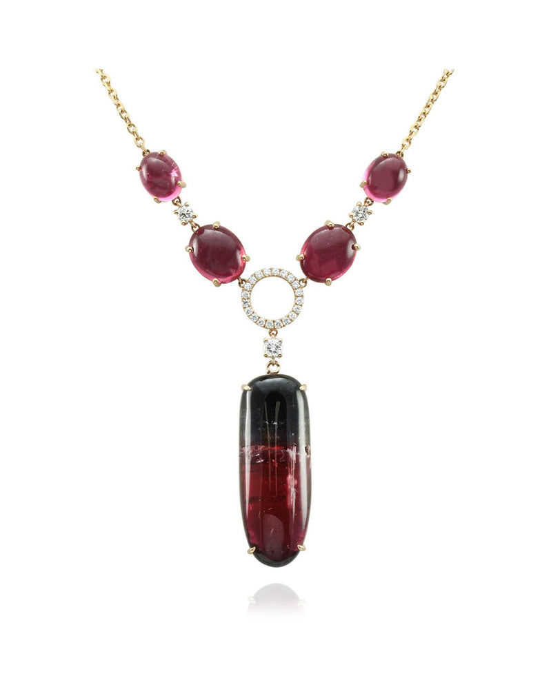 Watermelon and Pink Tourmaline Necklace with Diamond Accents in Gold