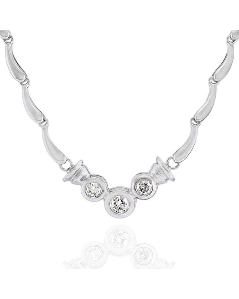 3 Stone Diamond Scalloped Necklace