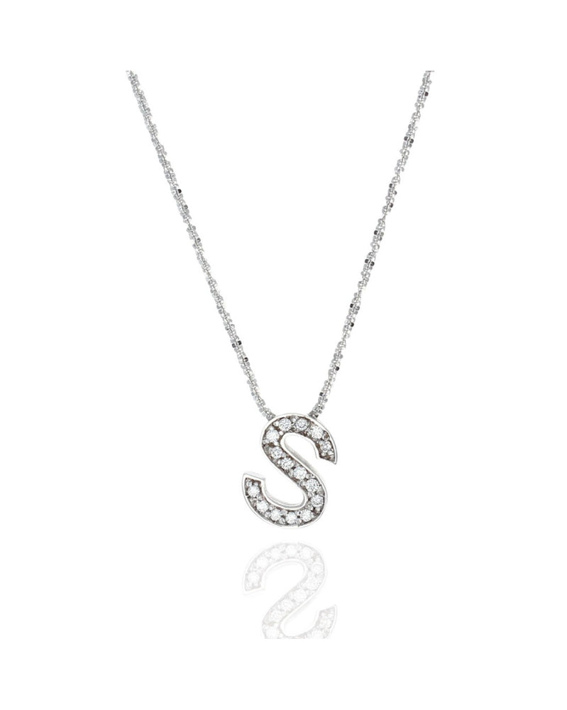 Diamond Initial S Drop on Bright Cut Chain Necklace