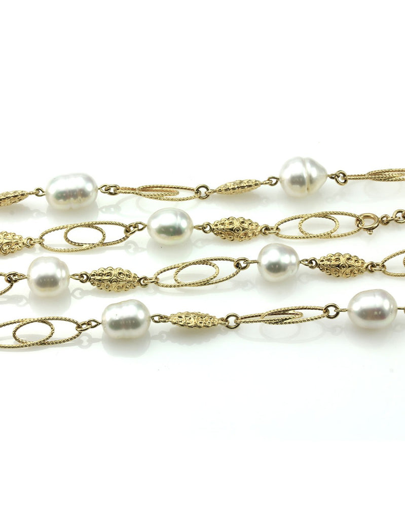 Baroque Pearl Station Necklace in Gold