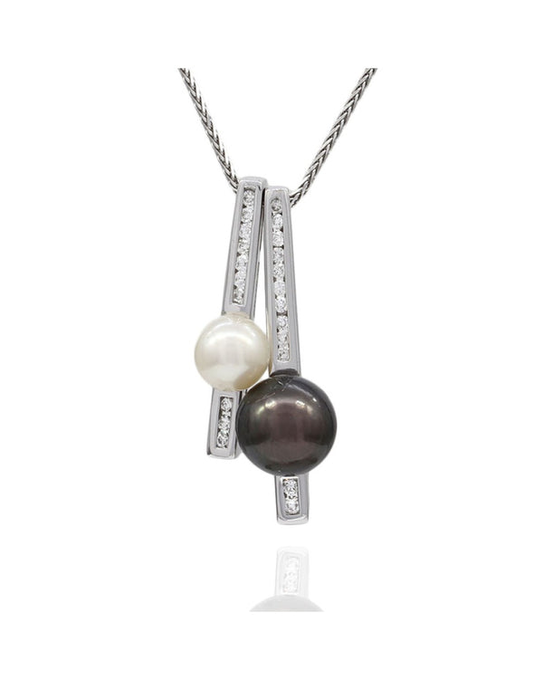 Black and White Pearl Diamond Bar Necklace