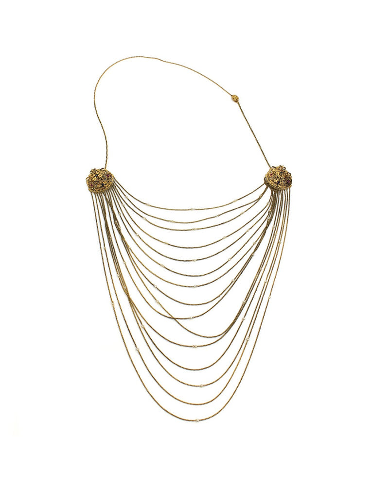 Multi-Strand Gold Bib Necklace