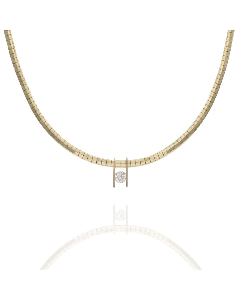 Omega Necklace with Diamond Solitaire in Gold