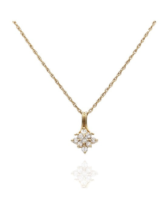 Diamond Cluster Drop Necklace in Gold