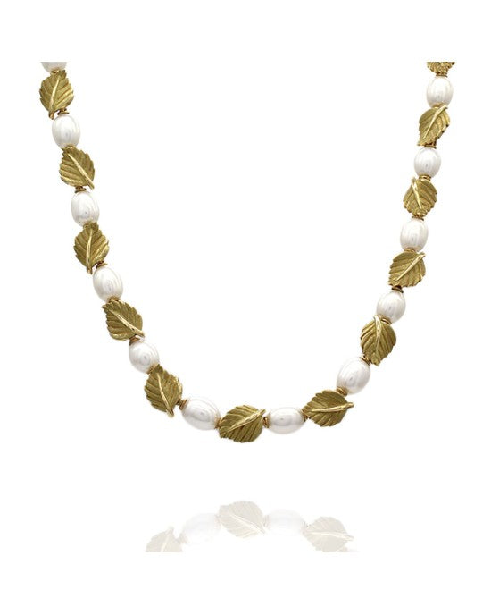 Tiffany Pearl Leaf Necklace in Gold