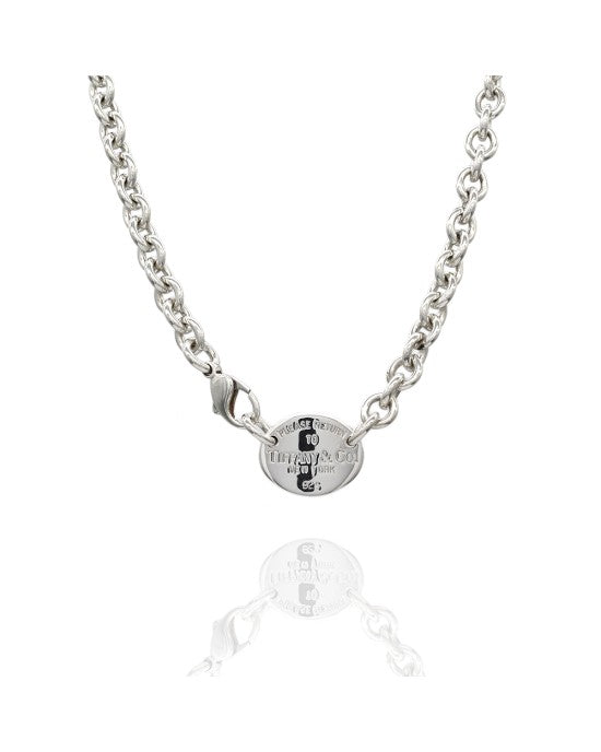 Oval Tag Necklace in Silver