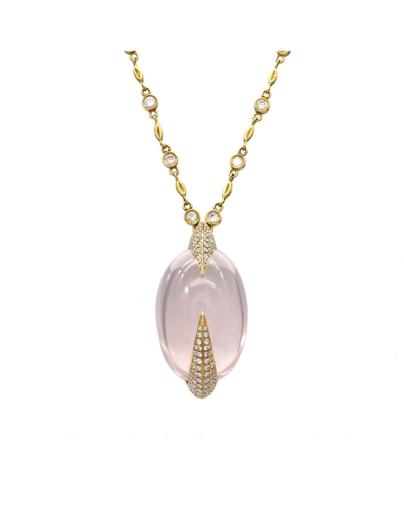 Rose Quartz and Diamond Necklace in Gold