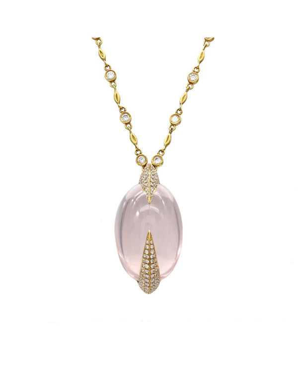 Rose Quartz and Diamond Necklace in Gold