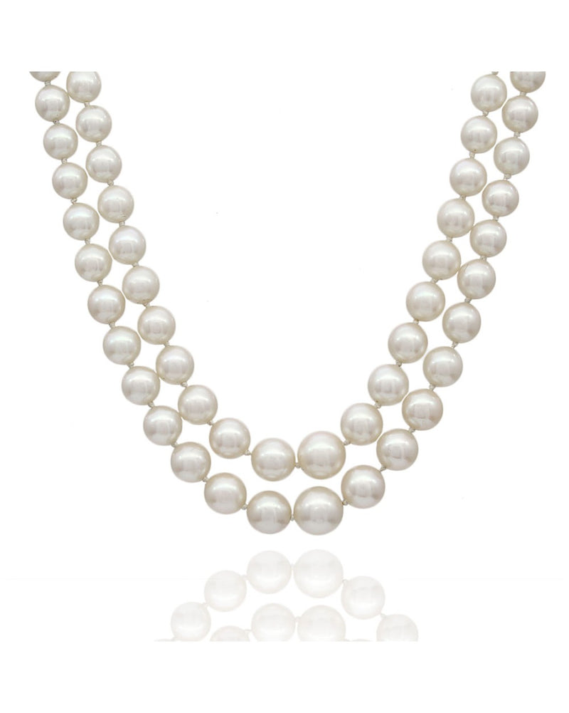 Double Strand Akoya Pearl Necklace with Diamond Shell Clasp