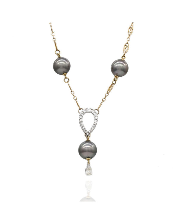 Tahitian Pearl and Diamond Necklace in Gold