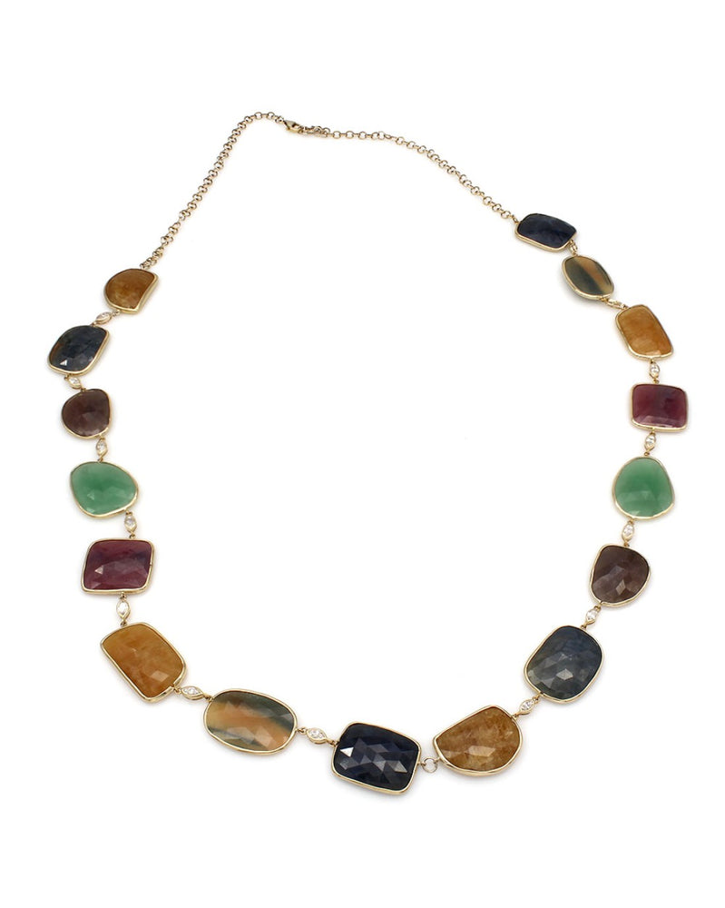 Multi Color Sapphire and Diamond Necklace in Gold