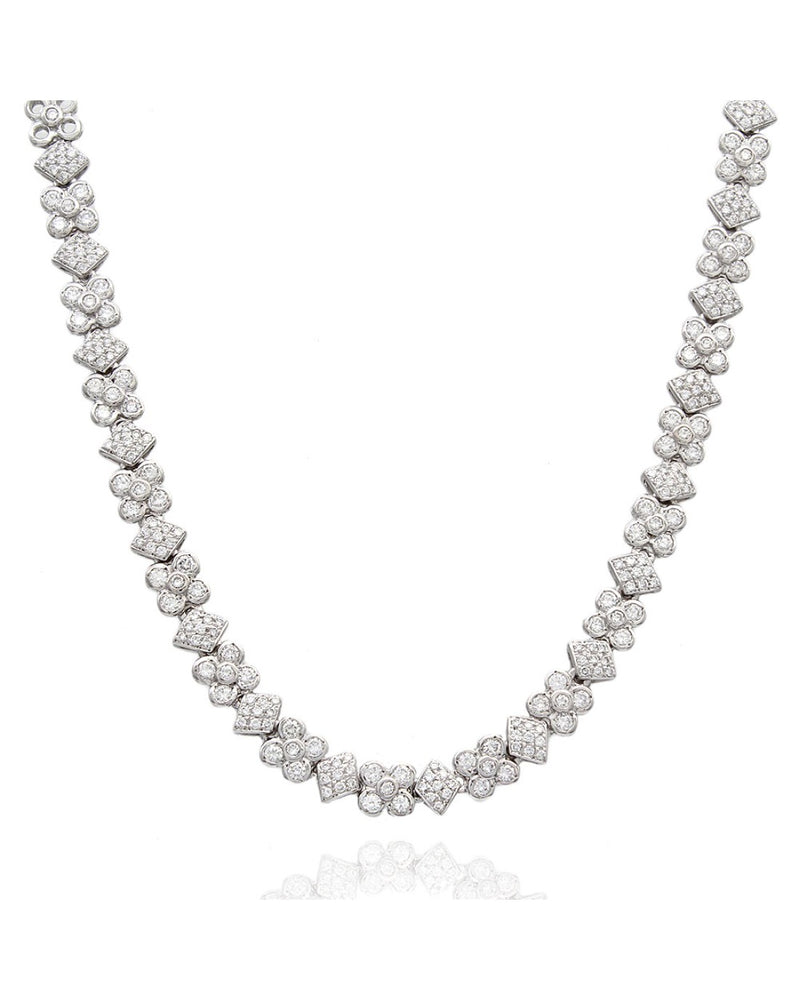 Flower and Diamond Shape Diamond Necklace