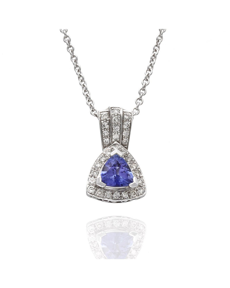 Tanzanite and Diamond Halo Drop Necklace