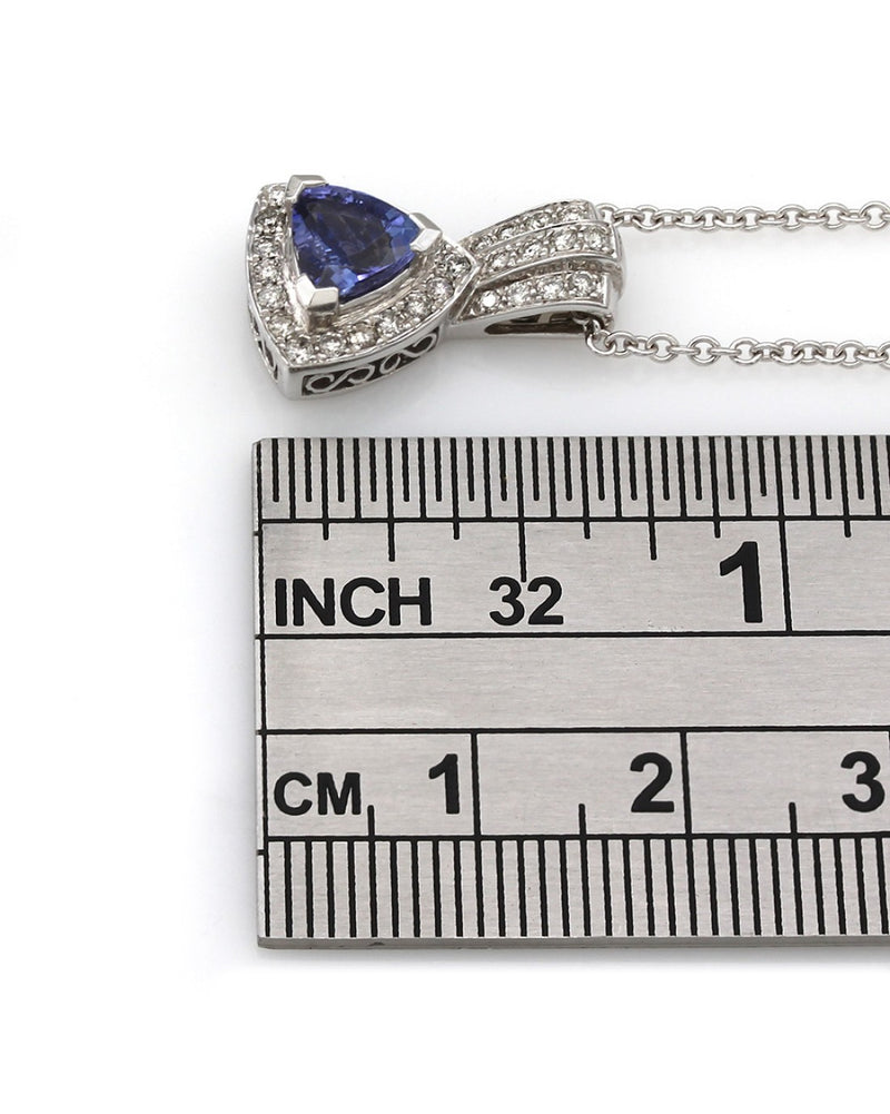 Tanzanite and Diamond Halo Drop Necklace