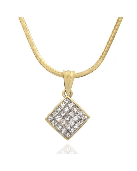 14KY Princess Diamond Pendant on Flat Snake Necklace