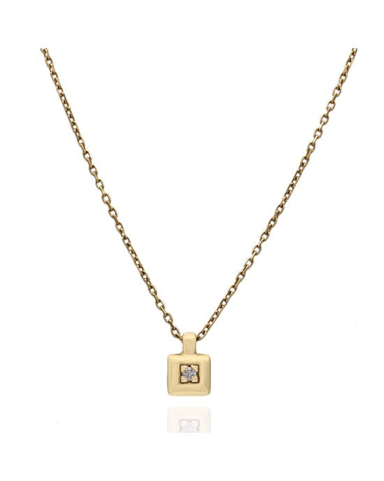 Miniature Square Diamond Drop on Rolo Chain Necklace