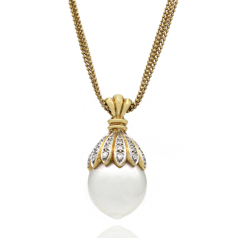 18KY Diamond Capped South Sea Pearl Necklace