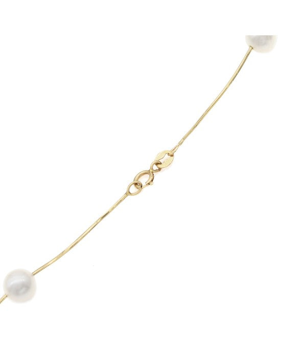 Pearl and Box Chain Necklace 14K