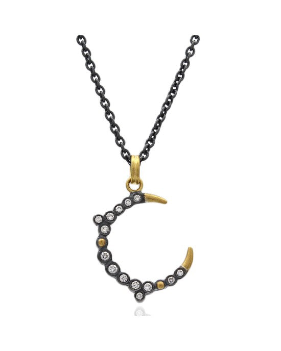 Lika Behar New Moon Necklace with Diamonds in 24k Gold and Oxidized Silver