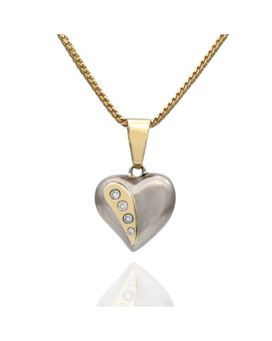 Two Tone Diamond Heart on Wheat Chain Necklace