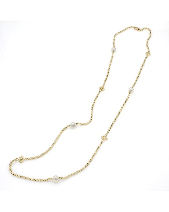 David Yurman Box Chain Pearl Station Necklace