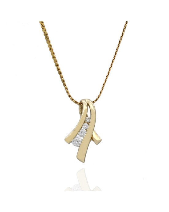 Ribbon Motif Diamond Drop Necklace