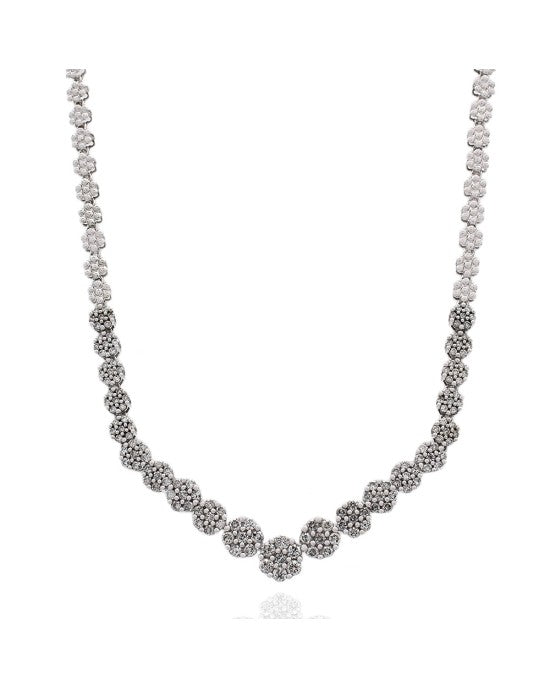 Diamond Chevron Station Graduated Flower Link Necklace