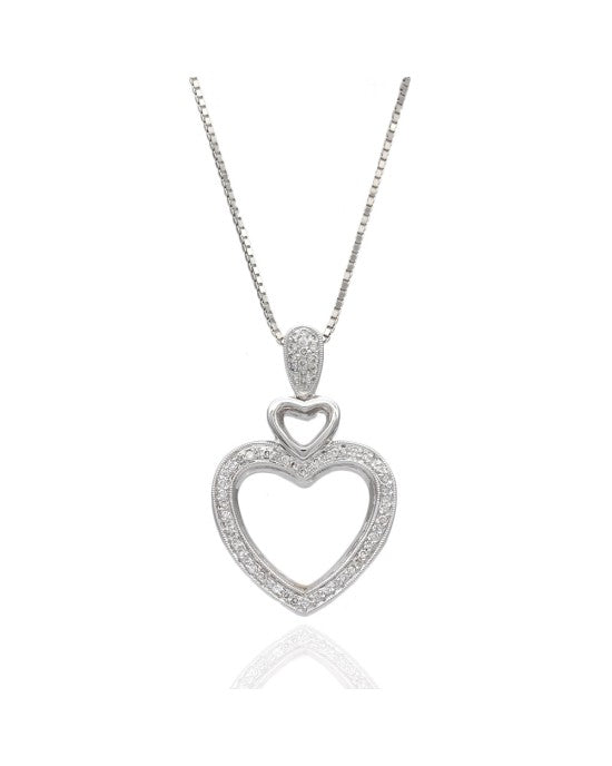 Diamond Double Heart Drop Necklace on Box Chain