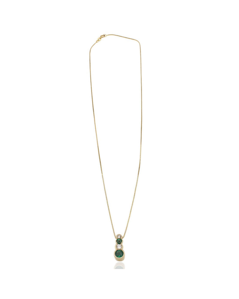 Alternating Emerald and Diamond Drop Necklace in Yellow Gold