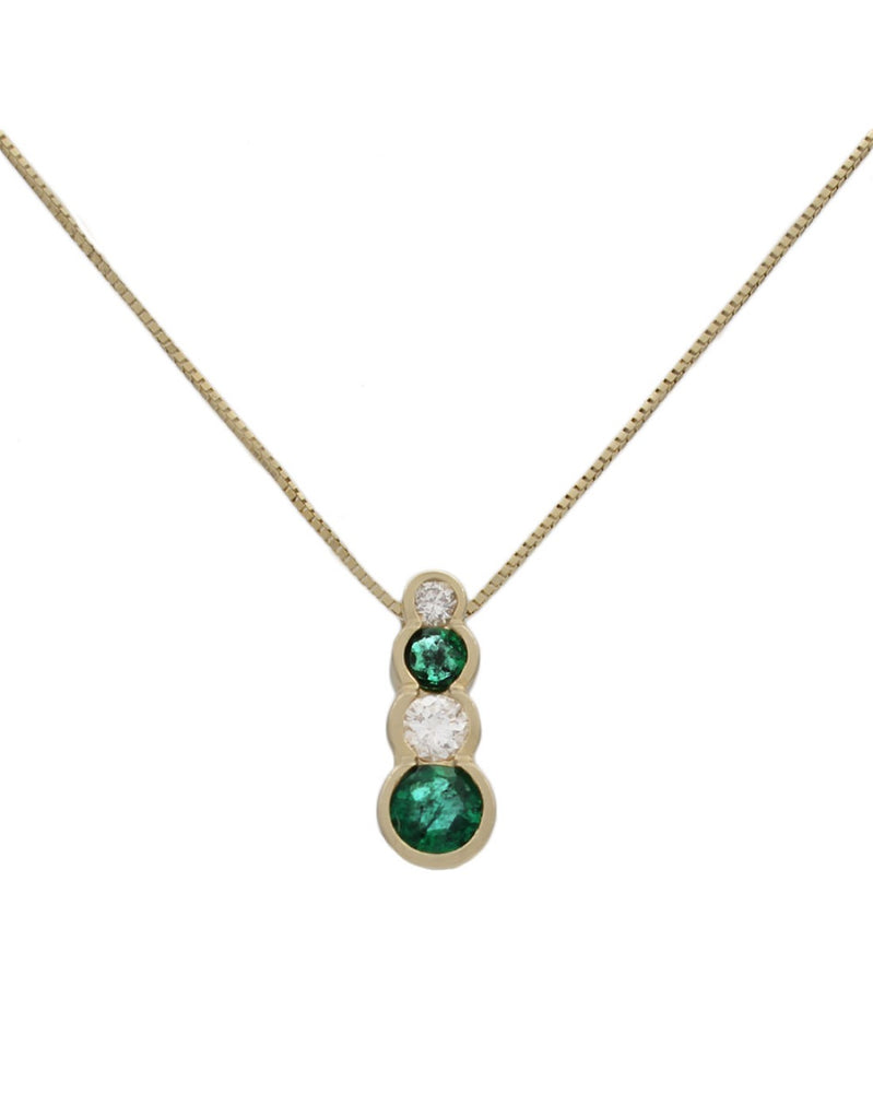 Alternating Emerald and Diamond Drop Necklace in Yellow Gold