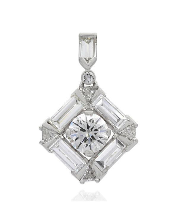 Platinum Pendant with Trillion, Baguette, Bullet, and Round Accent Diamonds