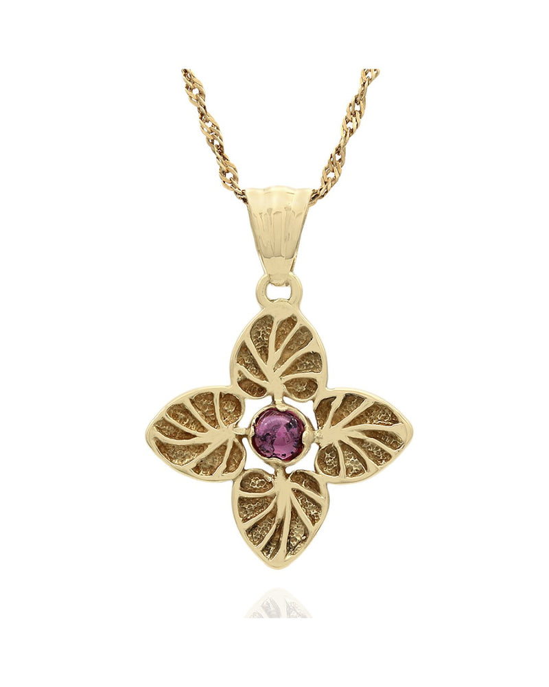 Malaya Garnet Leaf Drop on Twisted Curb Chain Necklace