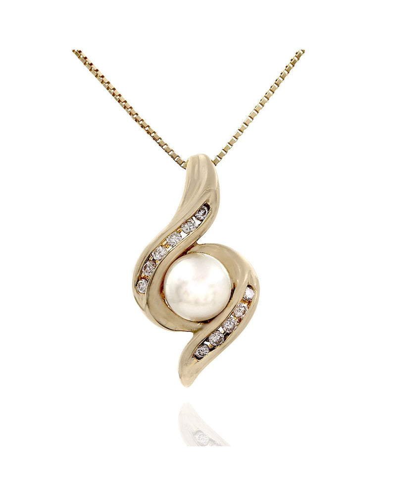 Pearl and Diamond Bypass Drop Necklace