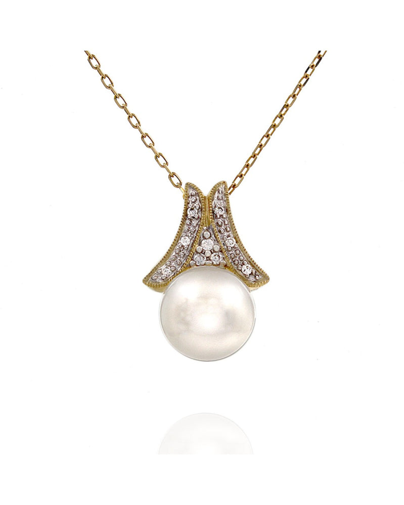 Button Pearl and Diamond Pave Drop Necklace