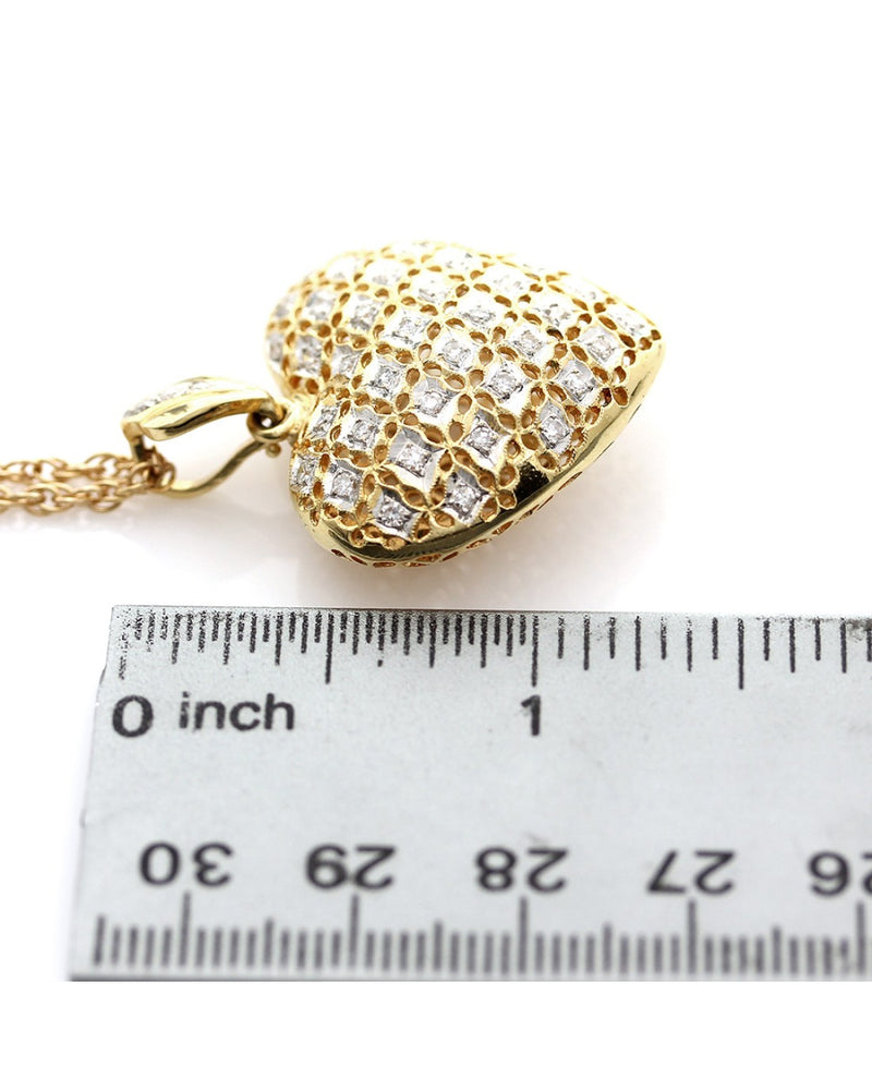 Diamond Lattice Puffed Heart Necklace