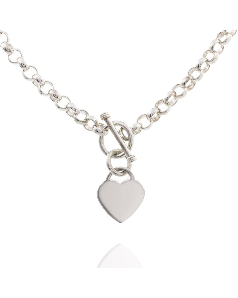 Cable Chain in Silver with Heart Charm and Toggle Clasp