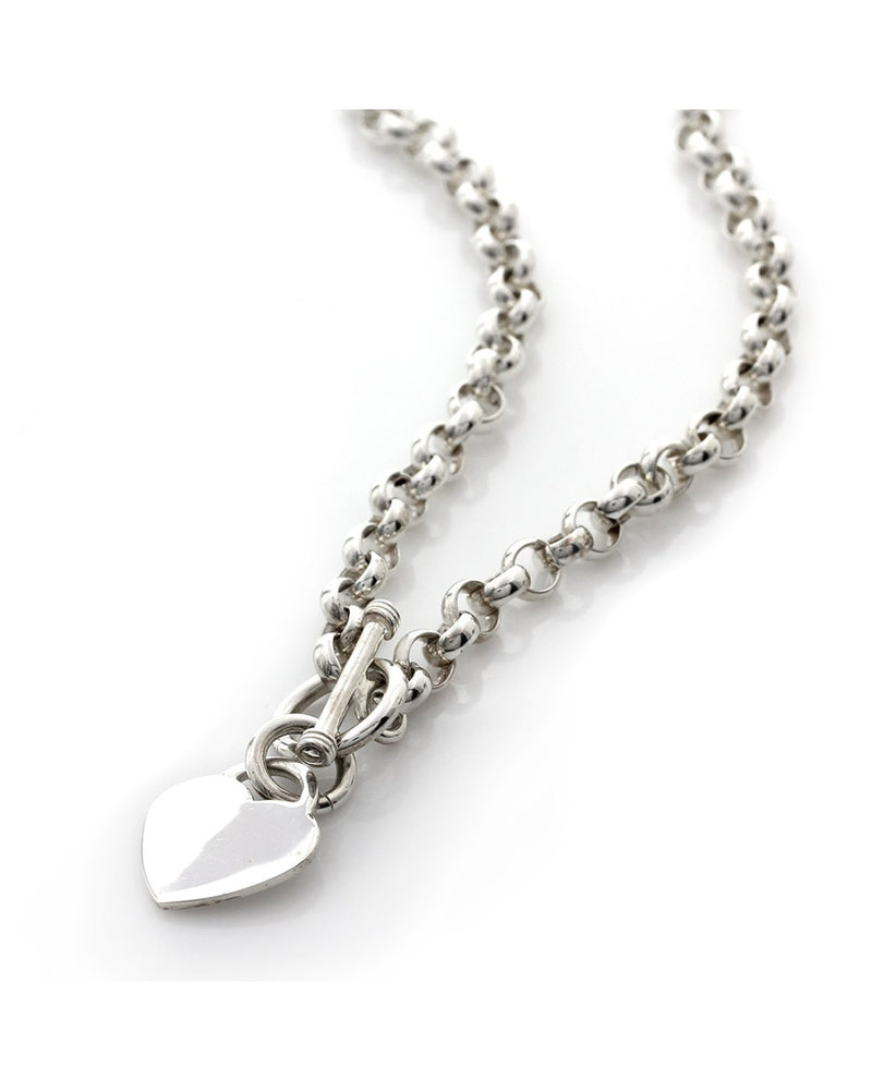 Cable Chain in Silver with Heart Charm and Toggle Clasp