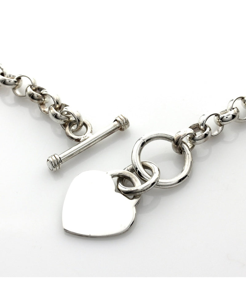 Cable Chain in Silver with Heart Charm and Toggle Clasp