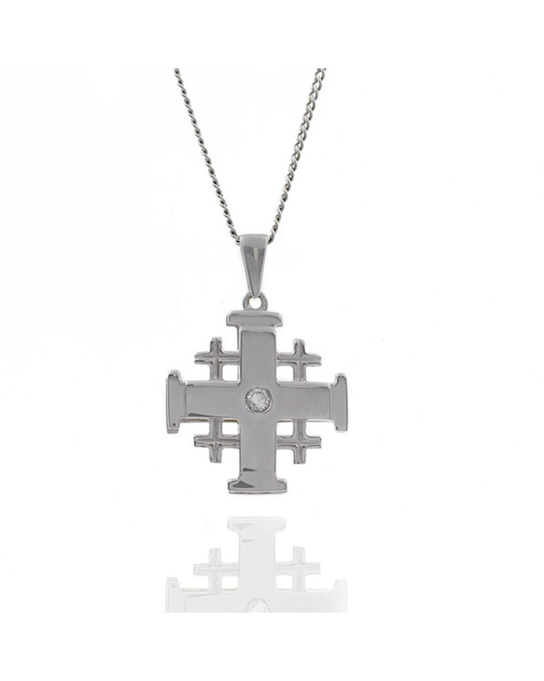 Crusader's Jerusalem Cross Necklace in White Gold