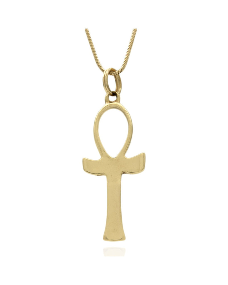 Ankh Pendant on Snake Chain Necklace in Yellow Gold