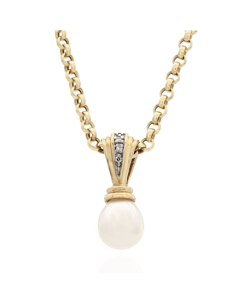 Pearl and Diamond Accent Drop on Rolo Chain Necklace